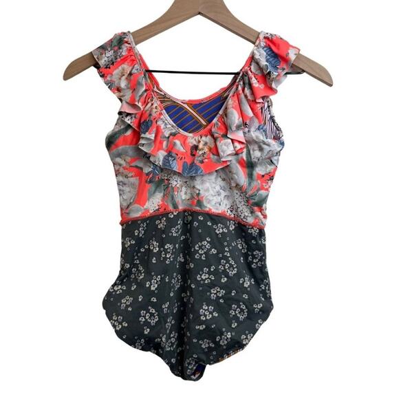 Maaji Reversible One piece Floral Pattern in Gray, Orange, Purple Size 14 - Picture 5 of 7